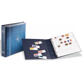 Obal pro sběratelský předmět Leuchtturm Album NUMIS, na 21 sad € mincí, s kazetou, modrá