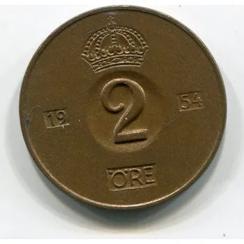 ŠVÉDSKO. 2 öre 1954. KM-821