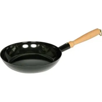 Smaltovaná pánev s dřevěnou rukojetí - 30 cm - černá