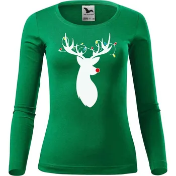 Dámské tričko DOBRÝ TRIKO Dámské triko s vánočním potiskem jelena Velikost: S, Barva: Středně zelená