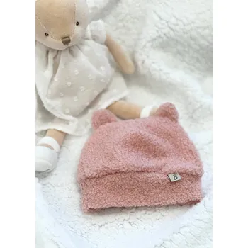 Kojenecké oblečení Zimní čepička pro miminko - Teddy pudrová Velikost čepičky: 35 (0-2měsíce)