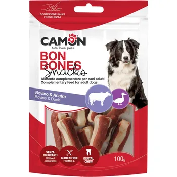 Pamlsek pro psa CAMON KOSTIČKY MINI BŮVOL + KACHNA 100 g 5x1,5x2 cm