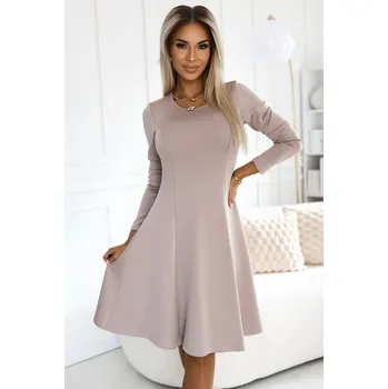 Dámské oblečení 567-1 Pohodlné trapézové šaty s dlouhými rukávy - BEACH S