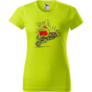 Dámské oblečení DOBRÝ TRIKO Dámské tričko s potiskem Santa na motorce Barva: Limetková, Velikost: XL