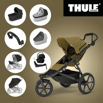Kočárek Akční set THULE URBAN GLIDE 3 NUTRIA GREEN SINGLE+Korba+Madlo+Plášť+Moskyt+Maple +ISO