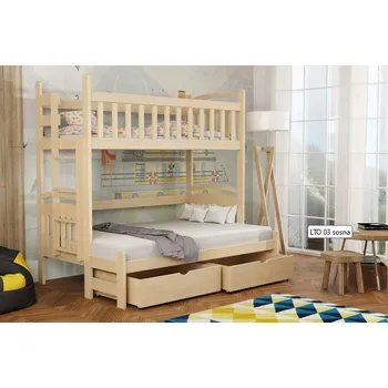 Postel KIK TRADE Patrová postel s rozšířeným spodním lůžkem 003 90/140 x 200 cm - více odstínů Rozměr: 90/140 x 200 cm, Povrchová úprava: Přírodní lakovaná