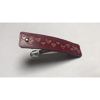 Kožená spona do vlasů - srdečná cesta (MOŽNOST VÍCE BAREVNÝCH VARIANT / Leather hair clip - hearts)