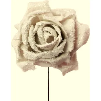 umělá květina Růže pěnová zasněžená zápich - kávová - 2 ks