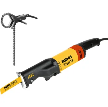 Pila ocaska REMS Tiger SR K Elektrická šavlová pila na trubky + řetězový vodící držák 6" 560028 set (Rems Tiger SR Set K 560028 šavlová pila na ocelové trubky s plynulou elektronickou regulací s řetězovým vodícím držákem 6")