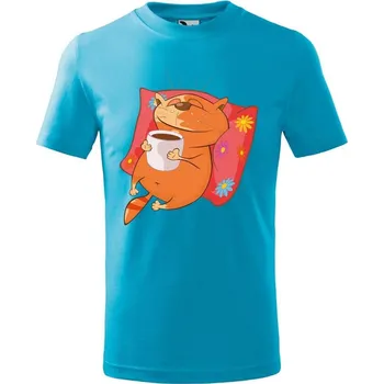 Chlapecké tričko DOBRÝ TRIKO Dětské tričko Kočka se šálkem Velikost: 122/6 let, Barva: Tyrkysová