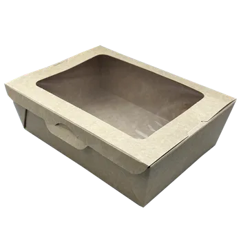 Jednorázové nádobí Salát box s okénkem KRAFT s tukovou bariérou, 1 300 ml (50 ks), FSC Mix