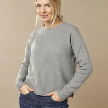 Dámský svetr Volný pulovr s postranními rozparky šedý melír 38/40