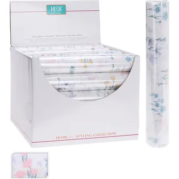 Dekorační organza 28x200 cm, bílá s květovým vzorem