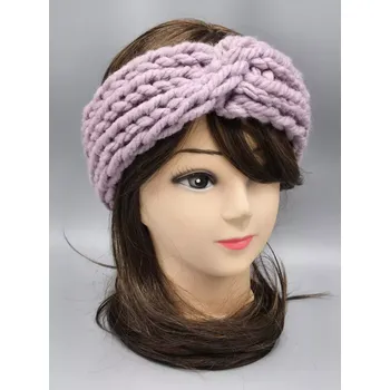 Zimní čelenka Ručně pletená čelenka starofialová křížená (50 - 56 cm)