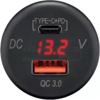 Příslušenství ke karavanu USB zásuvka USB-A a USB-C + voltmetr
