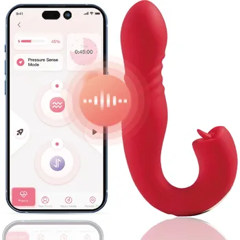 Vibrátor HoneyPlayBox JOI Thrust 2 Pressure Sensing App-Controlled Thrusting G-spot Vibrator & Tongue Clit Licker Red