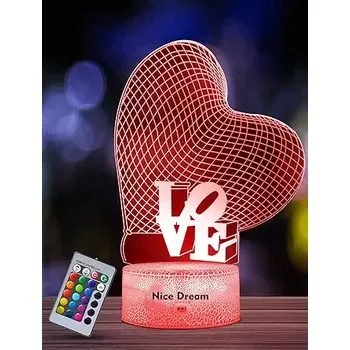 umělá květina 3D LED noční světlo - srdce