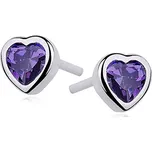 LUNICA Stříbrné náušnice FIALOVÉ SRDCE 0024 Ag 925; ≤1,1 g.