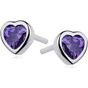 Náušnice LUNICA Stříbrné náušnice FIALOVÉ SRDCE 0024 Ag 925; ≤1,1 g.