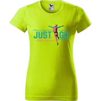 Dámské oblečení DOBRÝ TRIKO Dámské tričko s potiskem Just go Barva: Limetková, Velikost: 2XL