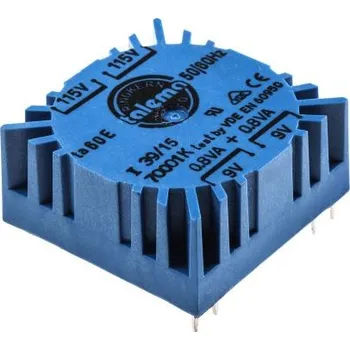 Transformátor Toroidní transformátor, počet výstupů: 2, sekundární napětí: 2 x 9V ac, Plošný spoj, Kolík, 39.6 x 39.6 x 18.5mm