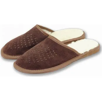 Dámská zimní obuv Pantofle pánské kožené s ovčí vlnou 47