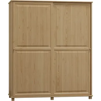 Šatní skříň KIK TRADE Dřevěná šatní skřín s posuvnými dveřmi MB 82 z borovice šířka 90 cm Odstíny: Přírodní lakovaná