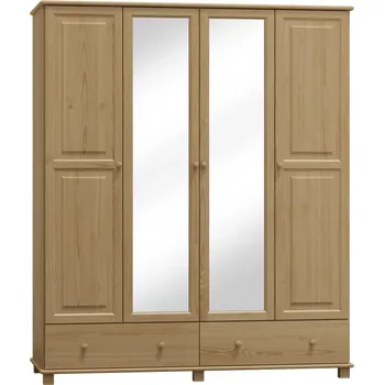 Šatní skříň KIK TRADE Dřevěná šatní skřín MB 74 se zrcadlem borovice masiv šířka 180 cm Odstíny: Olše