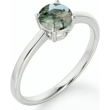 Prsten stříbrný zásnubní prsten MECHOVÝ ACHÁT Velikost prstenu: 9 (EU: 59-61)