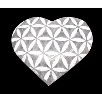 Selenitové srdce s gravírovaným vzorem květu života