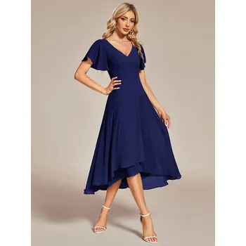 Dámské šaty Večerní šaty z šifonu s výstřihem do V Barva: Tmavě Modrá, Velikost: 3XL