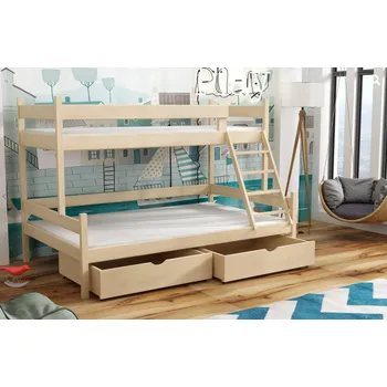 Postel KIK TRADE Patrová postel s rozšířeným spodním lůžkem 002 90/120 x 200 cm - více odstínů Rozměr: 90/120 x 200 cm, Povrchová úprava: Přírodní lakovaná