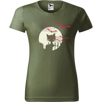 Dámské tričko DOBRÝ TRIKO Dámské tričko s potiskem Kočka a netopýři Barva: Khaki, Velikost: L
