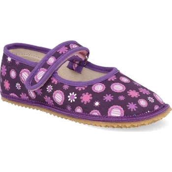 Dívčí bačkory Barefoot dětské přezůvky Beda - Širší typ baleríny Violet flower Velikost: 37