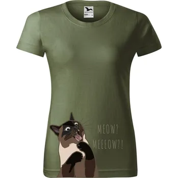 Dámské tričko DOBRÝ TRIKO Dámské tričko s potiskem Naštvaná kočka Barva: Khaki, Velikost: XL