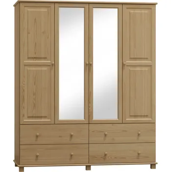 Šatní skříň KIK TRADE Dřevěná šatní skřín MB 78 se zrcadlem borovice masiv šířka 200 cm Odstíny: Přírodní lakovaná