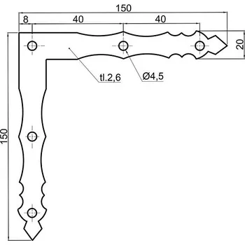 Tesařské kování Rohovník tvarovaný žlutý zinek Varianta: 150x150mm