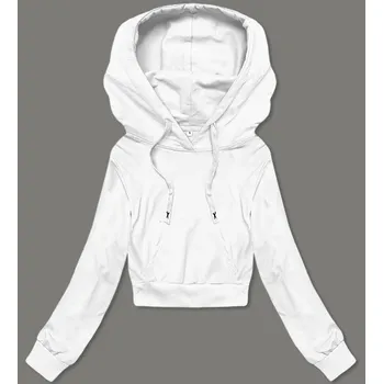 Dámská mikina Krátká bílá tepláková mikina s kapucí (8B939-1) odstíny bílé L (40)