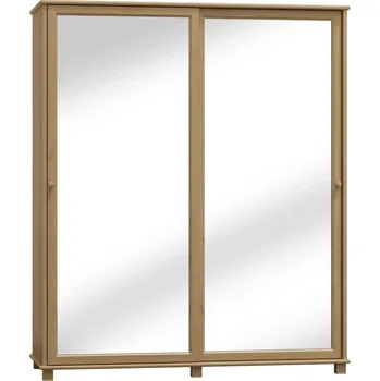 Šatní skříň KIK TRADE Dřevěná šatní skřín s posuvnými dveřmi se zrcadlem MB 81 z borovice šířka 160 cm Odstíny: Olše