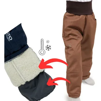 Chlapecké kalhoty Esito (ušito v ČR) Dětské zimní softshellové oteplovačky Esito s umělým kožíškem vel. 86-146 hnědé