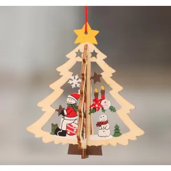 Vánoční ozdoba Dřevěná vánoční ozdoba - Stromek a santa