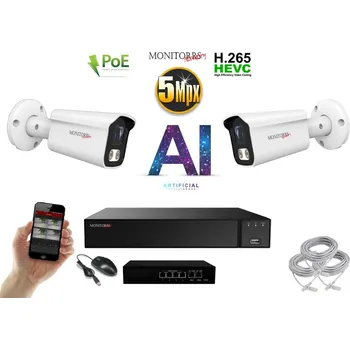 Kompletní kamerový systém MS AI IP 2 kamerový set se switchem 5 Mpix WTube (6372K2B) (Monitorrs Security)