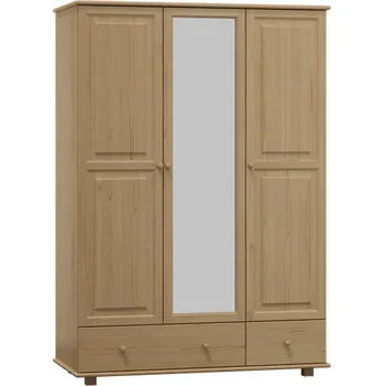 Šatní skříň KIK TRADE Dřevěná šatní skřín MB 65B se zrcadlem borovice masiv šířka 133 cm Odstíny: Přírodní lakovaná