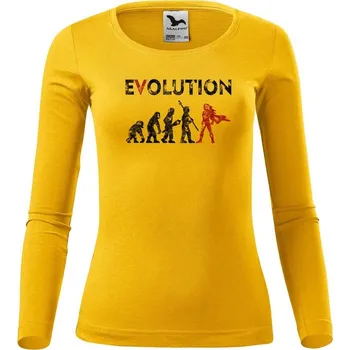 Dámské tričko DOBRÝ TRIKO Dámské bavlněné triko Evoluce hrdinka Velikost: XL, Barva: Žlutá