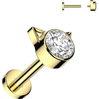 Piercing Atreya Titanová labreta s vnitřním závitem Cats Barva: Zlatá / Čirá, Velikost: 1,2 mm, Délka / Průměr: 6 mm