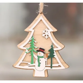 Vánoční ozdoba Dřevěná vánoční ozdoba - Stromek a sněhulák