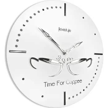Hodiny Kuchyňské nástěnné hodiny se stříbrnými kelímky - bílé