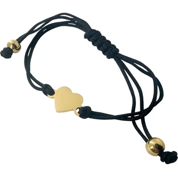 Náramek Šňůrkový náramek se srdíčkem Černá/Zlaté srdce