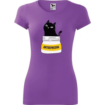 Dámské tričko DOBRÝ TRIKO Dámské tričko s kočkou ANTIDEPRESIVA Velikost: 2XL, Barva: Fialová