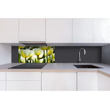 Obklad DIMEX | Dibond za kuchyňskou linku DBW-08040-009 | 80 x 40 cm | Bílé tulipány + Dibond deska za kuchyňskou linku DIMEX v rozměru 80 x 40 cm, motiv Bílé tulipány